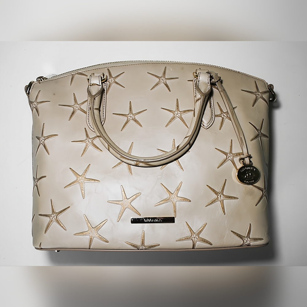 New Brahmin Duxbury Satchel Bag Creme Assorted Genuine Leather With A Strap $295